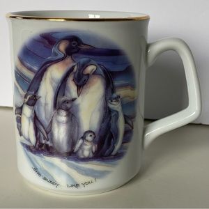 Sea World Mug Penguins Vintage Bergsma 2003 White Porcelain Sno Buddy Like You